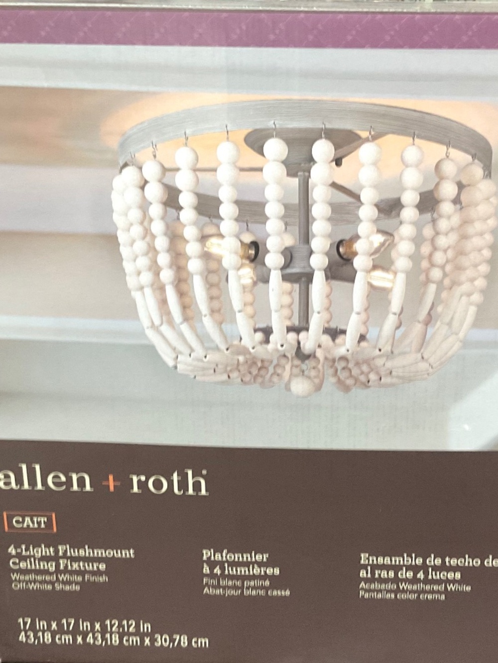 Antique White and Gray Beaded Allen & Roth 4 Light Flushmount Light Fixture